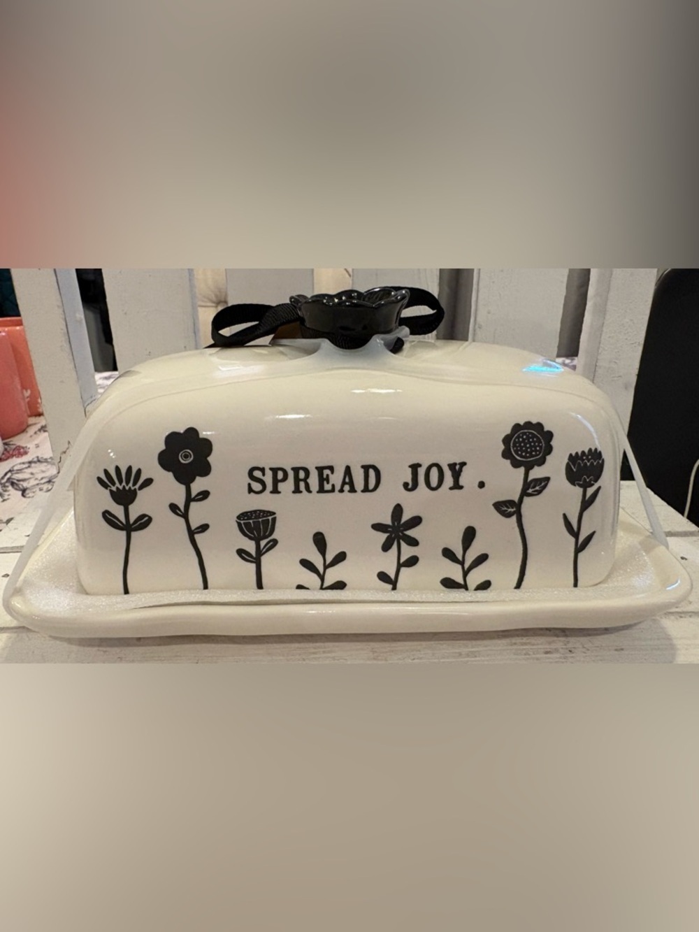 Spread Joy Ceramic Butter Dish - Black & White Floral